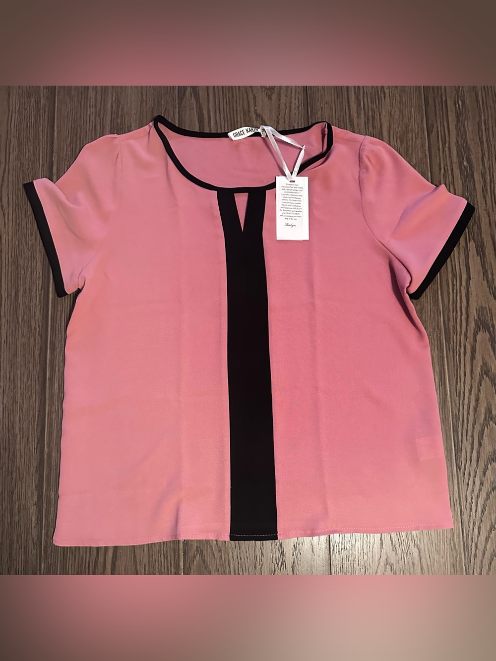 Grace Karin Pink Blouse with Black Center Panel